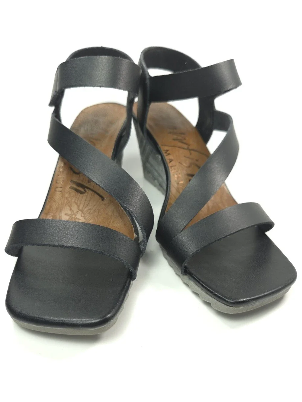 Blowfish Malibu Orchid Black Strappy Wedge Sandals Sz 7.5